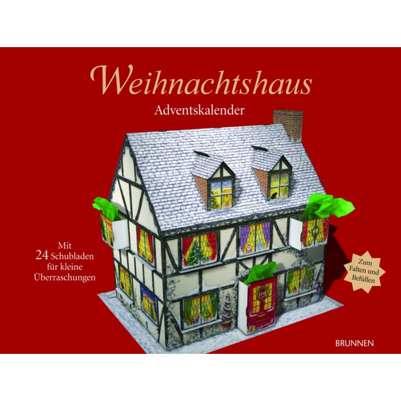 Adventskalender zum Befüllen, Weihnachtshaus zum Falten