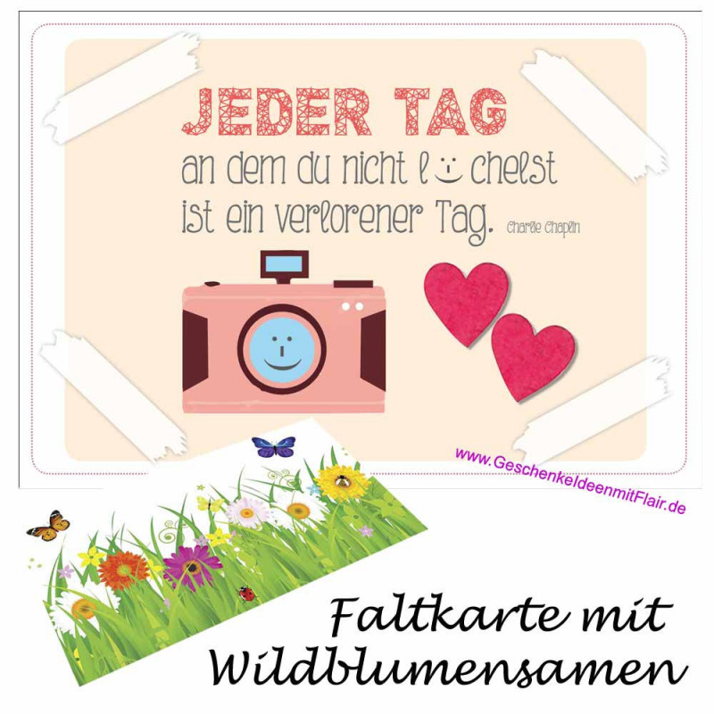 Jeder Tag an dem du nicht lächelst ist ein verlorener Tag - Faltkarte mit Wildblumensamen