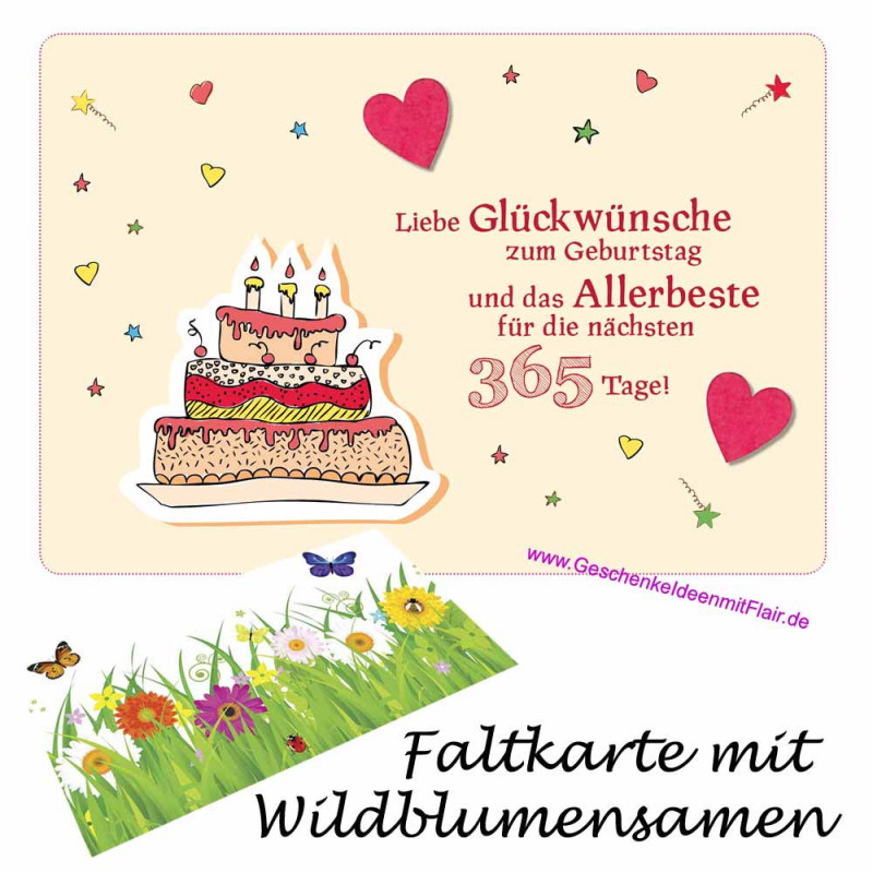 Liebe Glückwünsche zum Geburtstag... - Faltkarte mit Blumensamen