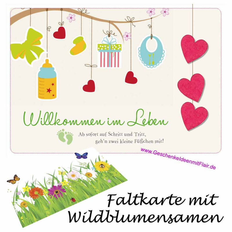Willkommen im Leben - Faltkarte mit echten Blumensamen