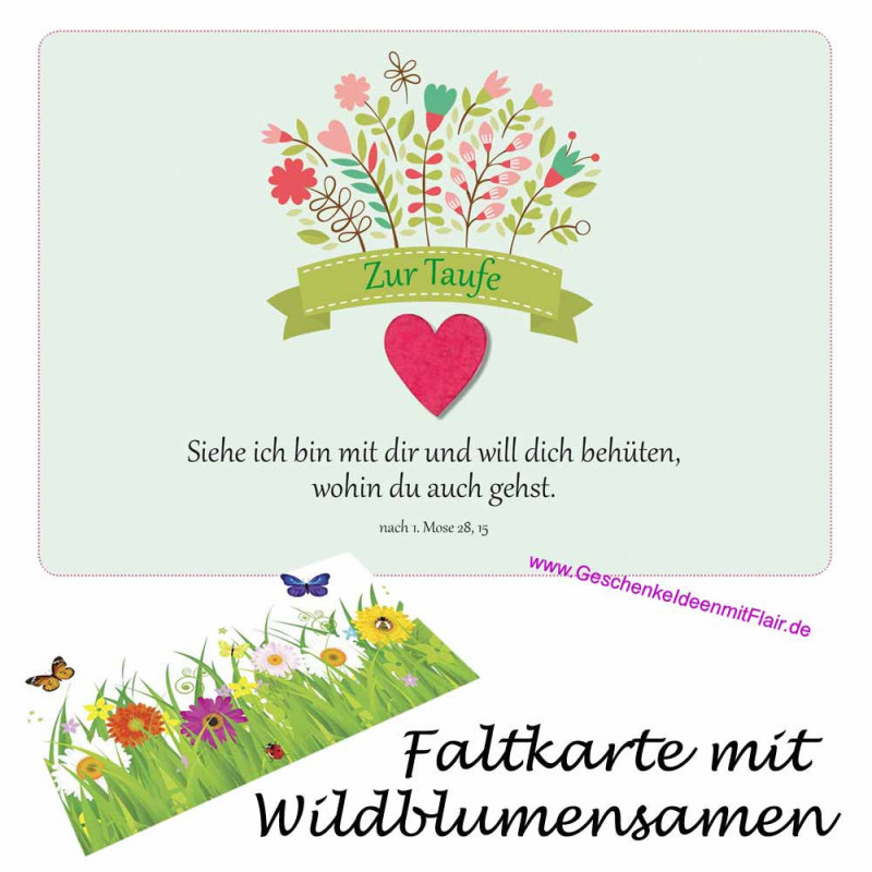 Zur Taufe -  Faltkarte mit echten Blumensamen