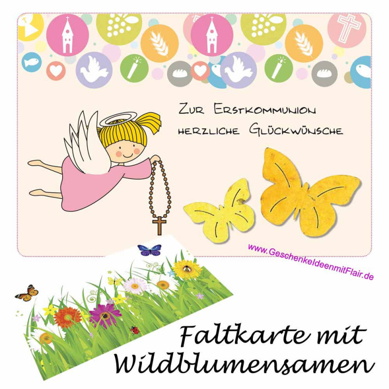 Zur Erstkommunion herzliche Glückwünsche - Faltkarte mit echten Blumensamen