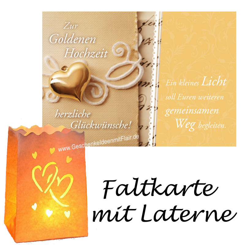 Zur Goldenen Hochzeit herzliche Glückwünsche - Faltkarte mit Lichttüte/Laterne