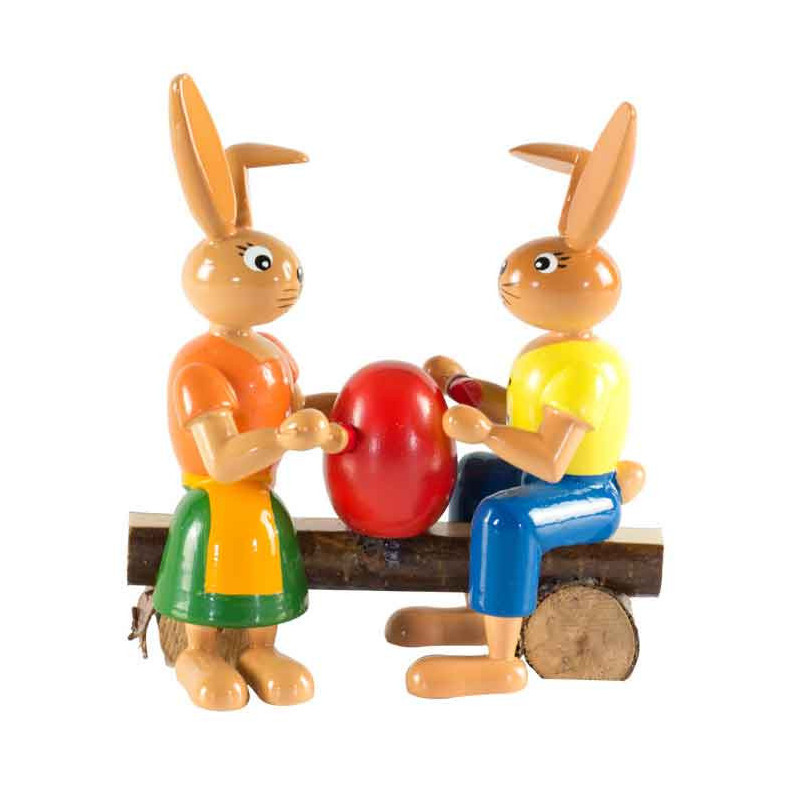Hasenmalerpaar auf Bank, 10 cm (Knickohrhasen)